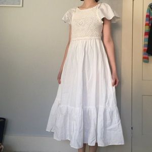 NWT Zara White Linen Crochet Linen Open-Back Maxi Prairie Dress Size Large